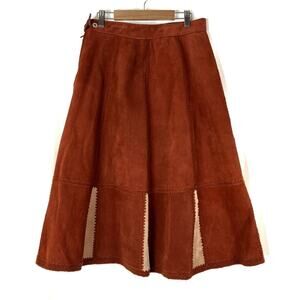 Ms. Pioneer Vintage Suede Rust Red Western A-Line Skirt Womens 16